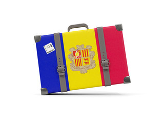 Luggage with flag of andorra. Suitcase isolated on white