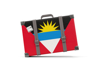 Luggage with flag of antigua and barbuda. Suitcase isolated on white