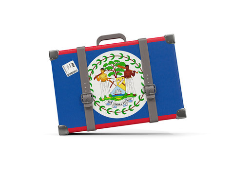 Luggage with flag of belize. Suitcase isolated on white