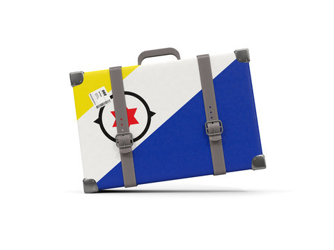 Luggage with flag of bonaire. Suitcase isolated on white