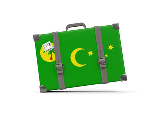 Luggage with flag of cocos islands. Suitcase isolated on white