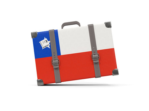 Luggage with flag of chile. Suitcase isolated on white