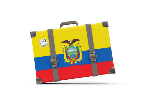 Luggage with flag of ecuador. Suitcase isolated on white
