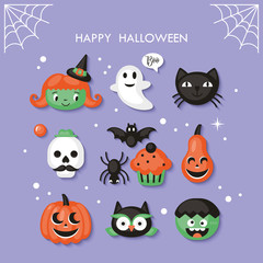 Halloween holiday cute characters set