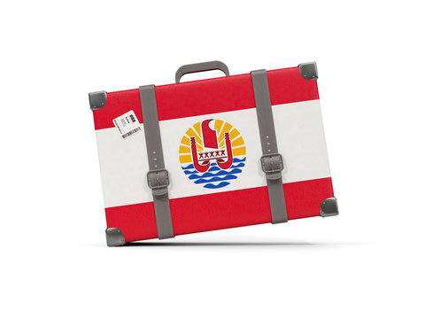 Luggage with flag of french polynesia. Suitcase isolated on white