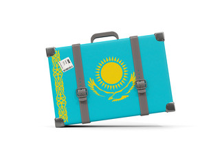 Luggage with flag of kazakhstan. Suitcase isolated on white