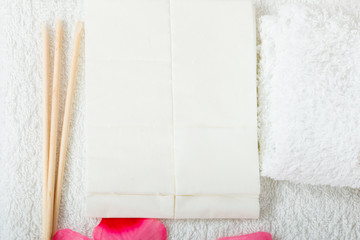 Manicurist set, cuticles wooden sticks and towel