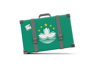 Luggage with flag of macao. Suitcase isolated on white