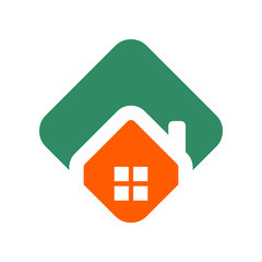 Polygonal Green & Orange House Logo