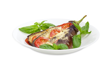 Eggplant stuffed with vegetables and cheese