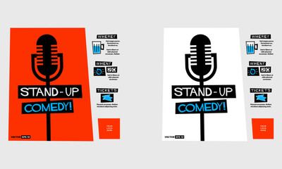 Stand Up Comedy (Flat Style Vector Illustration Performance Show Poster Design) with Where, When And Ticket Details