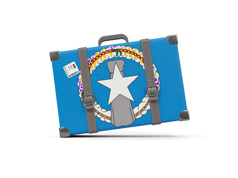 Luggage with flag of northern mariana islands. Suitcase isolated on white