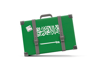 Luggage with flag of saudi arabia. Suitcase isolated on white