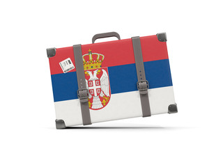 Luggage with flag of serbia. Suitcase isolated on white