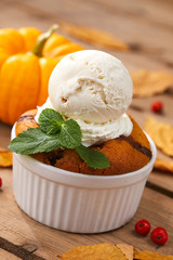 pumpkin cake with ice cream