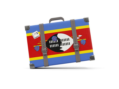 Luggage with flag of swaziland. Suitcase isolated on white