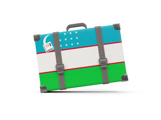 Luggage with flag of uzbekistan. Suitcase isolated on white