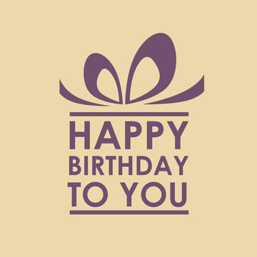 A gift for your happy birthday. Vector box with bow, text of word