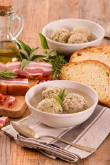 Canederli pasta with bacon.