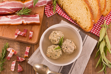 Canederli pasta with bacon.