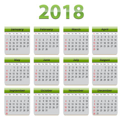 2018 English calendar