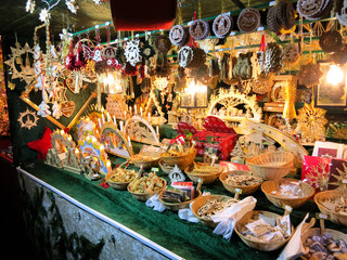 Christmas decoration on the Christmas Market or Weihnachtsmarkt in Nuremberg, Germany.