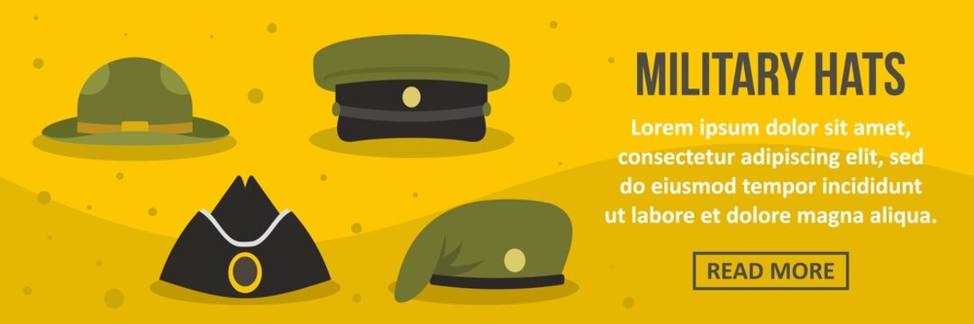 Military hats banner horizontal concept