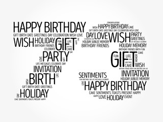 Happy 73rd birthday word cloud collage concept