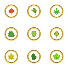 Autumn leaves icons set, cartoon style
