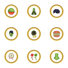 Zombie icons set, cartoon style