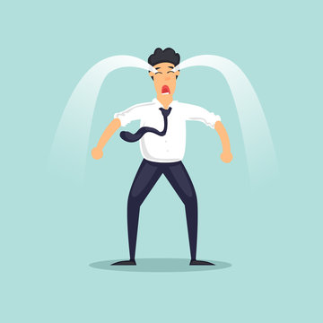 Businessman is crying. Trouble, emotions, failure. Flat design vector illustration. 