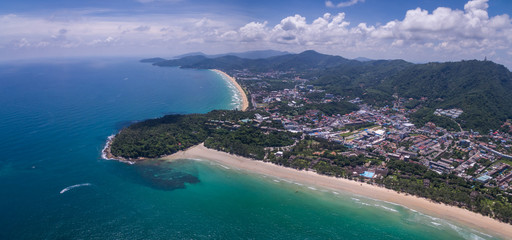 High Aerial Panorama Shot Over Kata And Karon Beaches In Phuket, Thailand