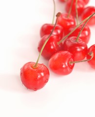 レッドチェリー、サクランボ、白背景