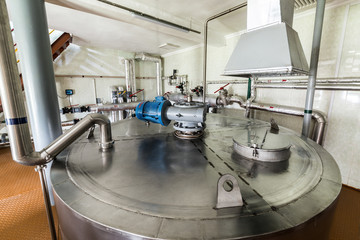 Stainless steel tanks for mixing liquid.