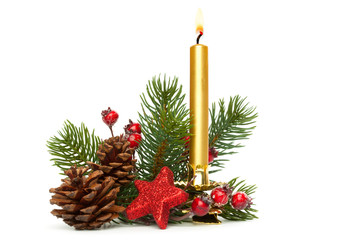 Isolated Christmas Objects, Candle and greens