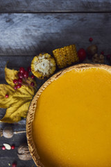 Homemade Pumpkin Pie for Thanksgiving Ready to Eat. Top view