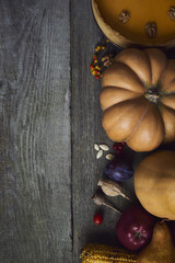 Autumn background. Homemade Pumpkin, apple Pies for Thanksgiving Ready to Eat. Design mock up