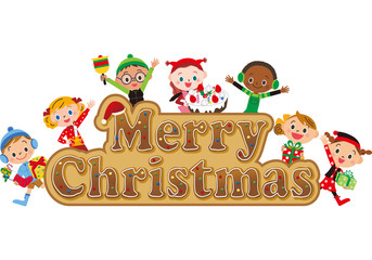 クリスマスの文字と子供達