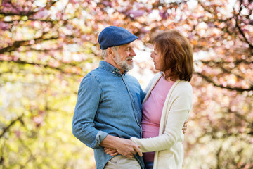 Fototapeta premium Beautiful senior couple in love outside in spring nature.