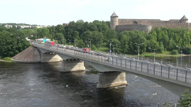 The Friendship Bridge. Border crossing on the border of Estonia and Russia. Leningrad region