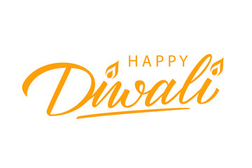 Happy Diwali hand lettering. Greeting template for festival of lights celebration. Vector illustration.