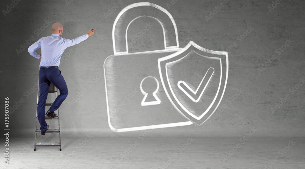 Aufkleber businessman drawing internet security interface sketch on a wall 3d rendering