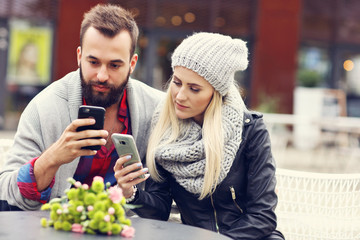 Picture showing happy young couple dating in the city
