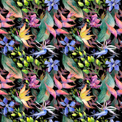 Tropical Hawaii leaves pattern in a watercolor style. Aquarelle wild flower for background, texture, wrapper pattern, frame or border.