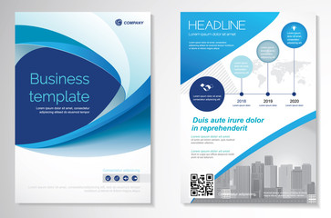 Template vector design for Brochure, Annual Report, Magazine, Poster, Corporate Presentation, Portfolio, Flyer, layout modern with  blue color size A4, Front and back, Easy to use and edit.