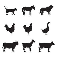 Farm animals silhouettes icons set