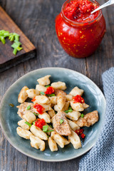 Homemade gnocchi with chicken breast