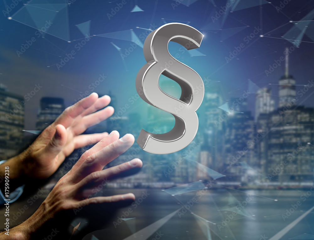 Poster justice and law symbol displayed on a futuristic interface - 3d rendering