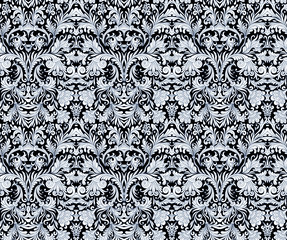 Baroque seamless pattern background wallpaper illustration with vintage antique decorative flowers,leaves and medieval damask ornaments. Vector fabric texture.