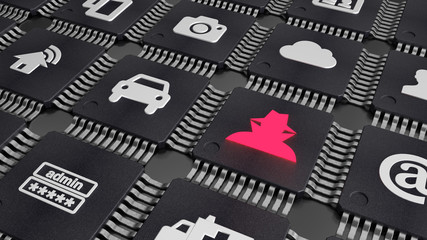 Grid of black cpus witch different iot symbols in white